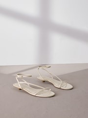 Bone White Leather Signature Strappy Toe Thong Sandals - Image 3 of 7