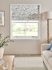 Natural/Blue Ready Made Blackout Roman Floral Print Honesty Leaf Blind - Image 1 of 7