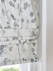 Natural/Blue Ready Made Blackout Roman Floral Print Honesty Leaf Blind - Image 3 of 7