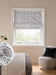 Black/White Ready Made Blackout/Thermal Roman Cotton Woodblock Blinds - Image 1 of 6
