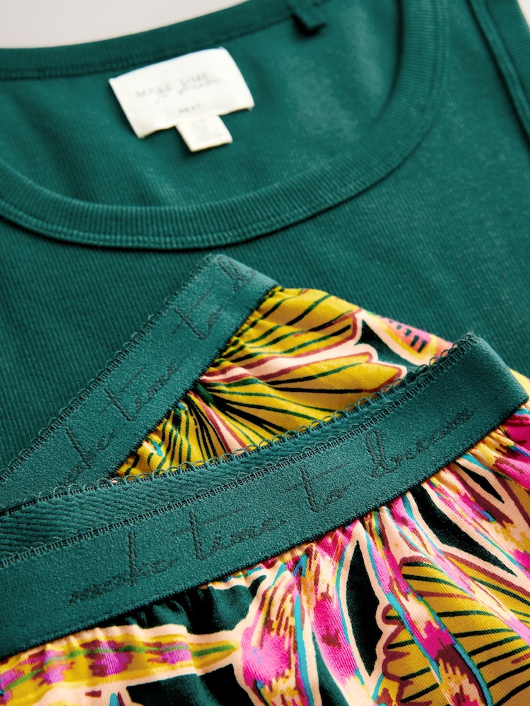 Green Palm Cotton Rib Vest Short Set Pyjamas - Image 10 of 11