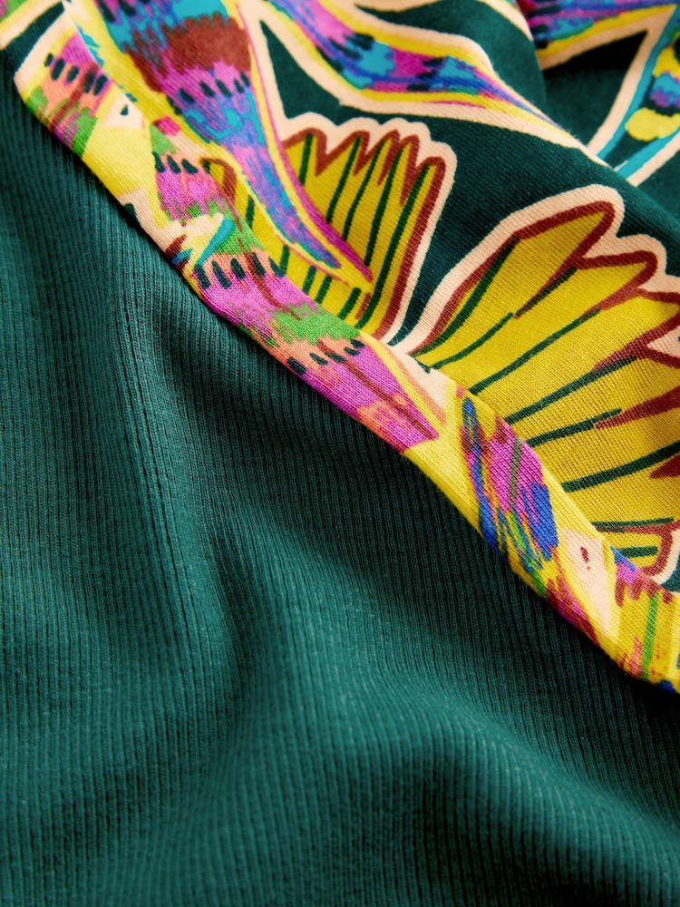 Vert à palmiers - Pyjama short avec gilet côtelé en coton - Image 7 of 8