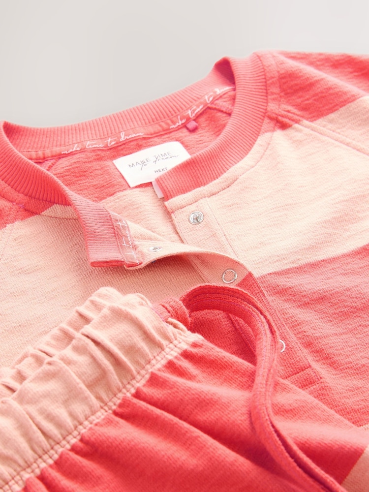 مرجاني مقلم - 100% Cotton Textured Short Set Pyjamas - صورة 3 من 3