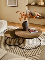 Dark Natural Bronx Oak Effect Nest of 2, Round Coffee Table - Image 1 of 8
