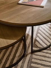 Dark Natural Bronx Oak Effect Nest of 2, Round Coffee Table - Image 2 of 8