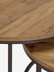 Dark Natural Bronx Oak Effect Nest of 2, Round Coffee Table - Image 3 of 8