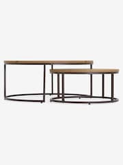 Dark Natural Bronx Oak Effect Nest of 2, Round Coffee Table - Image 6 of 8