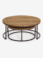 Dark Natural Bronx Oak Effect Nest of 2, Round Coffee Table - Image 8 of 8