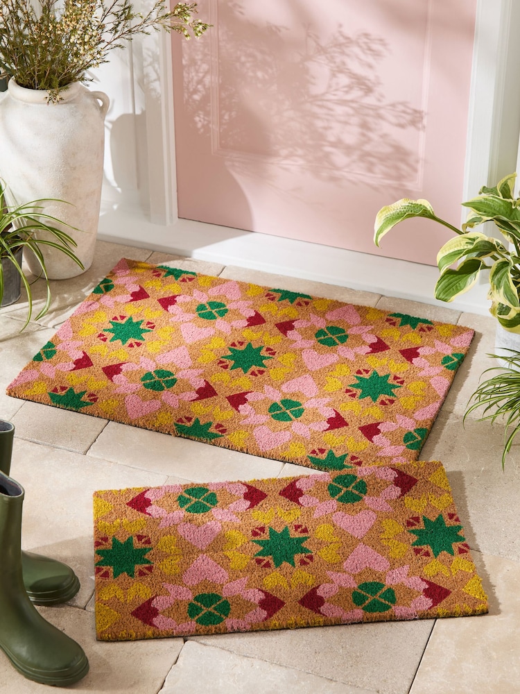 Pink Bright Tile Coir Doormat - Image 1 of 6 Pink Bright Tile Coir Doormat - Image 1 of 6