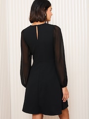 Friends Like These Black Petite Long Sleeve Chiffon Scuba Mini Dress - Image 4 of 5