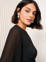 Friends Like These Black Petite Long Sleeve Chiffon Scuba Mini Dress - Image 5 of 5