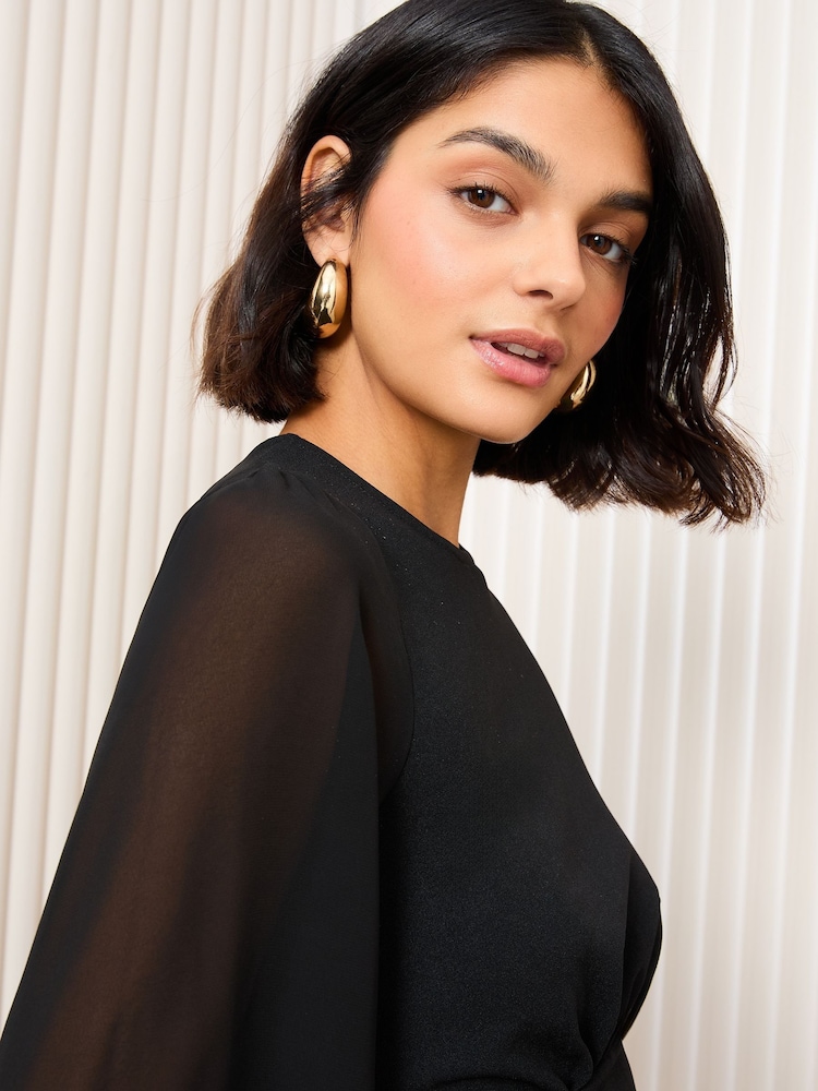 Friends Like These Black Petite Long Sleeve Chiffon Scuba Mini Dress - Image 5 of 5