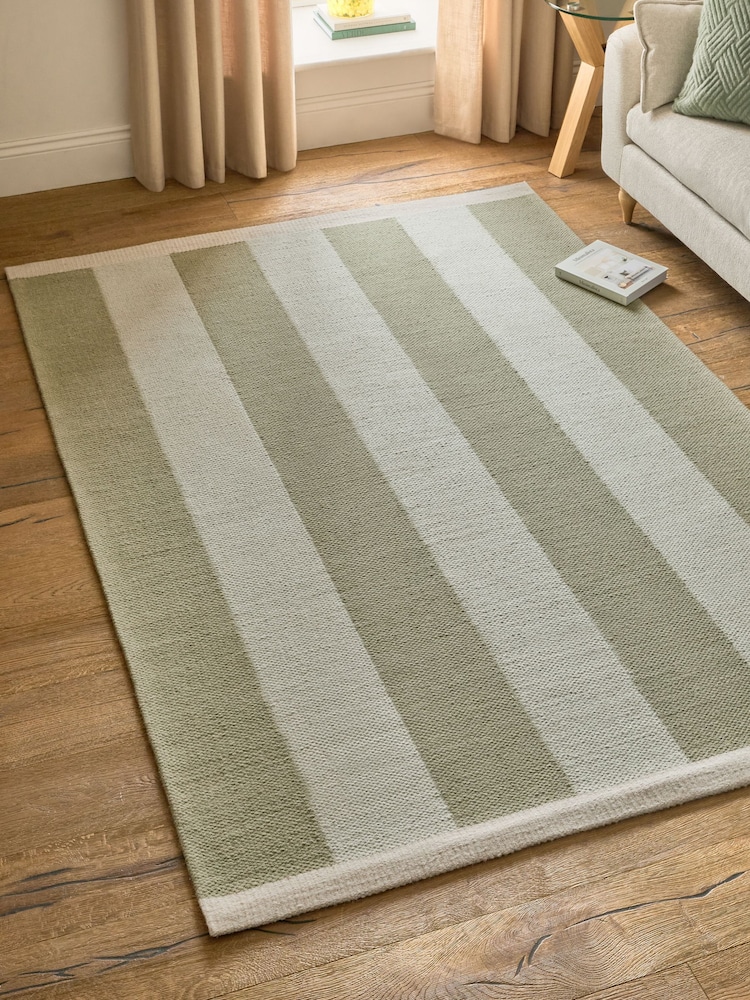 Sage Green Bold Stripe Woven Rug - Image 1 of 5 Sage Green Bold Stripe Woven Rug - Image 1 of 5