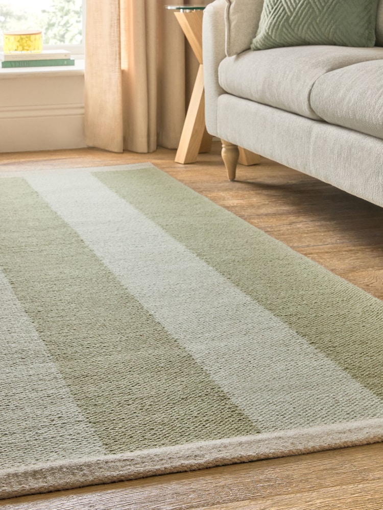 Sage Green Bold Stripe Woven Rug - Image 2 of 5
