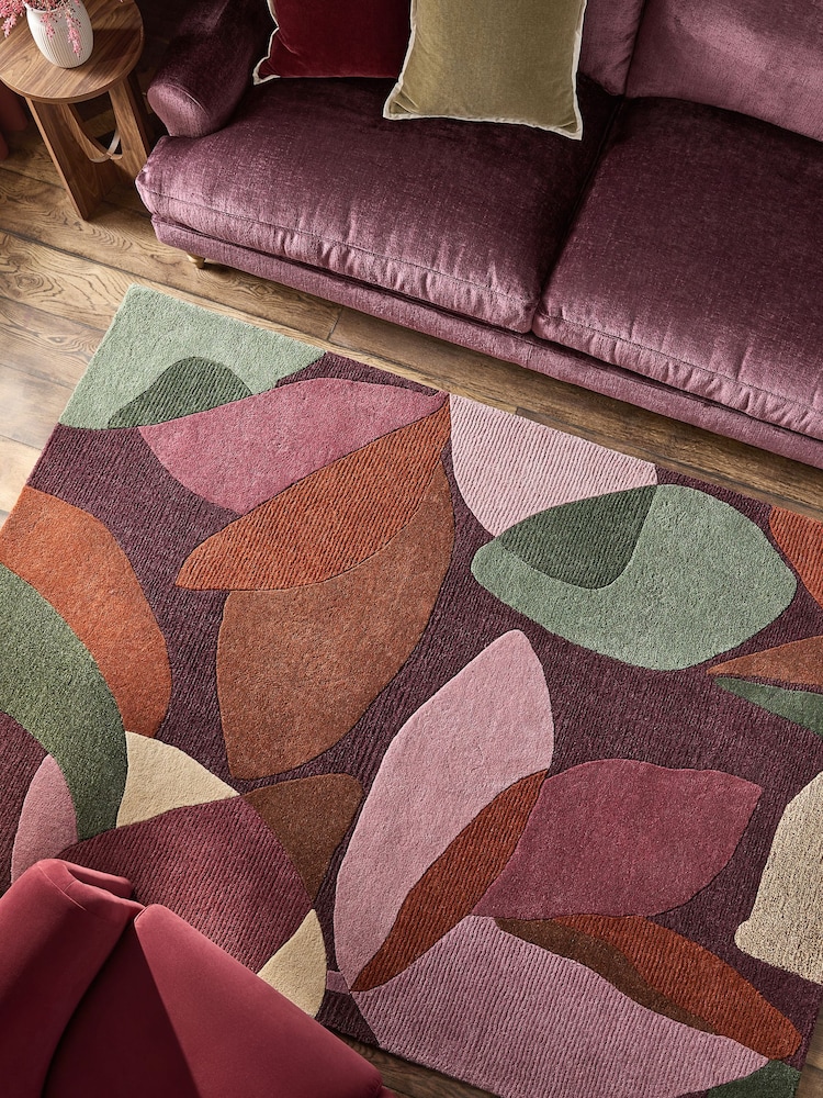 Burgundy Red Nature Leaf Rug - Image 1 of 5 Burgundy Red Nature Leaf Rug - Image 1 of 5