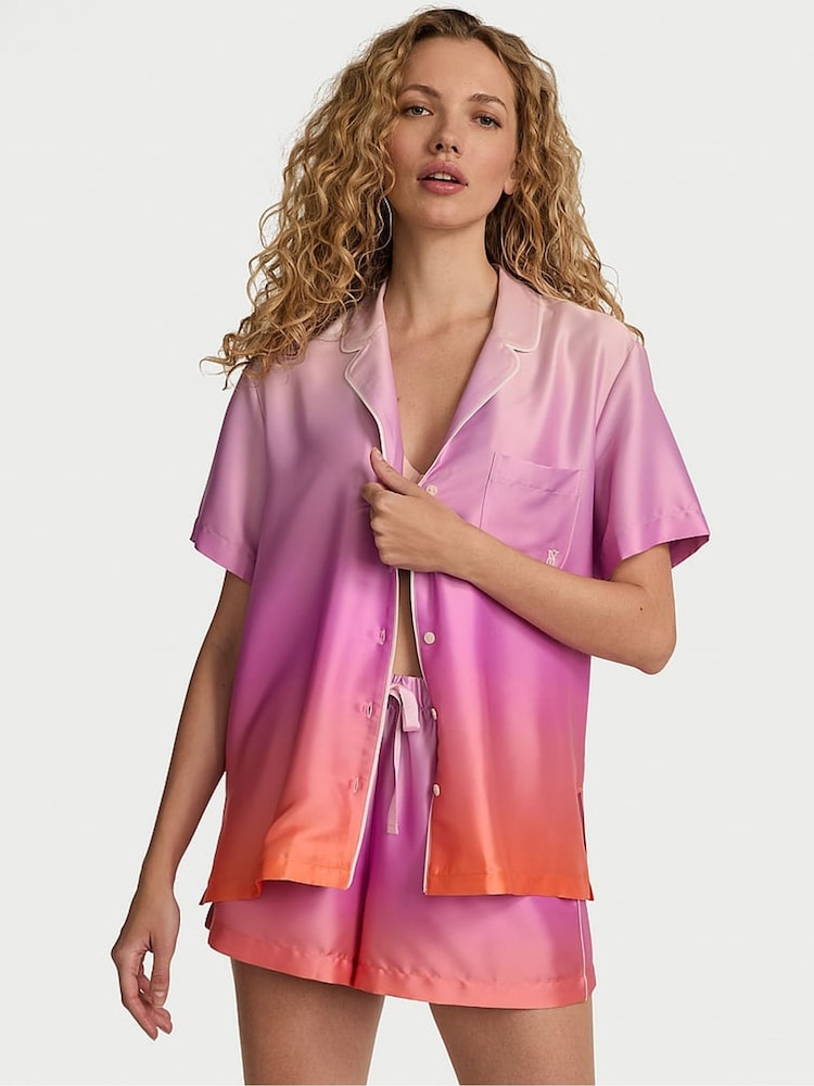 Victoria's Secret Pink Ombre Satin Short Pyjama Set - Image 1 of 2 Victoria's Secret Pink Ombre Satin Short Pyjama Set - Image 1 of 2