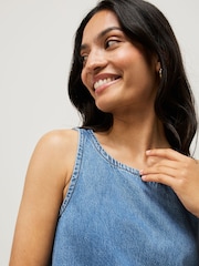 Mid Blue 100% Cotton Denim Racer Mini Dress - Image 4 of 8