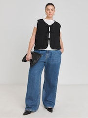Simply Be Black 100% Cotton Bow Tie front Quilted Gilet - Image 3 of 4