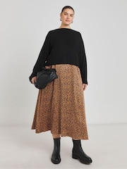 Simply Be Black 2-In-1 Leopard Print Slip Dress With Black Top - Image 1 of 4