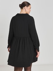 Simply Be Black Herringbone Twill Smock Dress With Pockets - Image 2 of 4