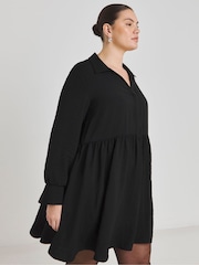 Simply Be Black Herringbone Twill Smock Dress With Pockets - Image 3 of 4