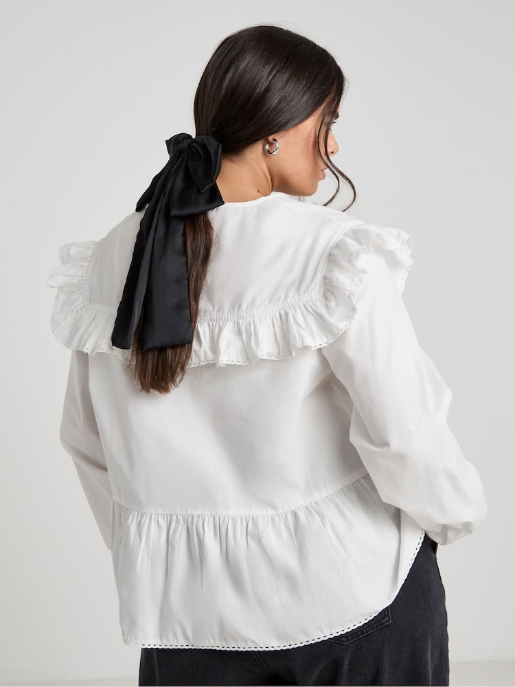 Simply Be White Contrast Bow Collared 100% Cotton Blouse - Image 2 of 4