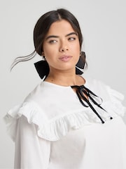 Simply Be White Contrast Bow Collared 100% Cotton Blouse - Image 3 of 4