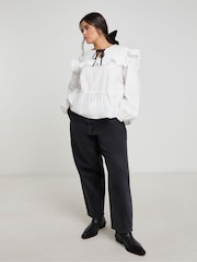 Simply Be White Contrast Bow Collared 100% Cotton Blouse - Image 4 of 4