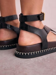 Chocolate Brown Leather Signature Premium Footbed Toe Loop Sandals - Image 5 of 10