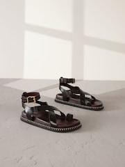 Chocolate Brown Leather Signature Premium Footbed Toe Loop Sandals - Image 7 of 10
