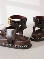 Chocolate Brown Leather Signature Premium Footbed Toe Loop Sandals - Image 9 of 10