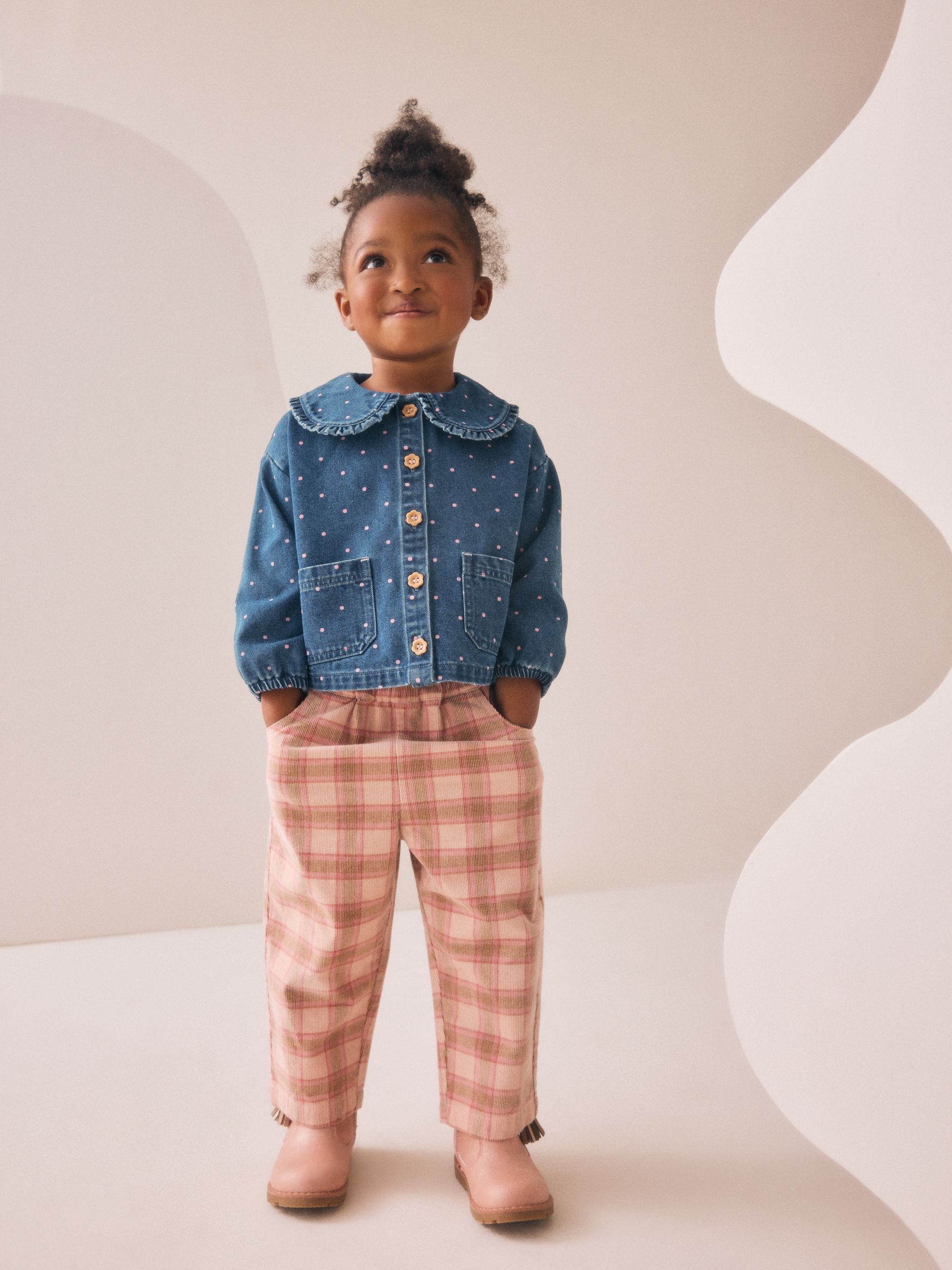 Mid Blue Denim Denim Shirt and Check Trousers Set (3mths-7yrs)