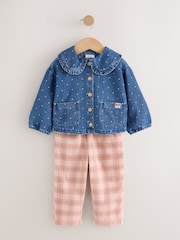 Mid modra Denim - Komplet srajce iz denima in karirastih hlač (3mesecev-7let) - Slika 5 iz 12
