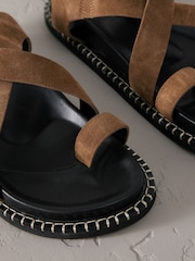 Tan Brown Suede Signature Premium Footbed Toe Loop Sandals - Image 11 of 11