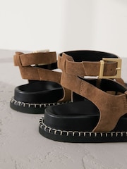 Tan Brown Suede Signature Premium Footbed Toe Loop Sandals - Image 3 of 5