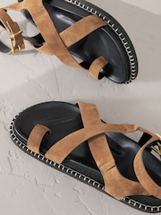 Tan Brown Suede Signature Premium Footbed Toe Loop Sandals - Image 4 of 5