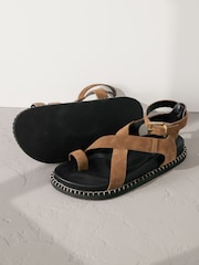 Tan Brown Suede Signature Premium Footbed Toe Loop Sandals - Image 5 of 5