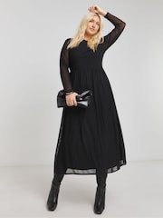 Simply Be Black Mesh Midi Dress - Image 1 of 4