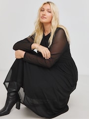 Simply Be Black Mesh Midi Dress - Image 4 of 4