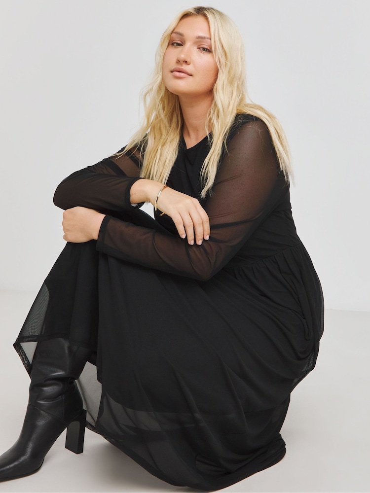 Simply Be Black Mesh Midi Dress - Image 4 of 4