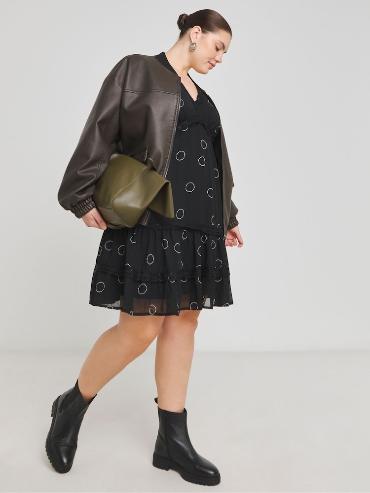 Simply Be Black Lace Trim Georgette Skater Dress - Image 5 of 5