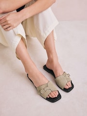 Neutral Suede Signature Double Buckle Mule Sandals - Image 1 of 10