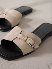 Neutral Suede Signature Double Buckle Mule Sandals - Image 10 of 10