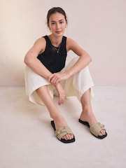 Neutral Suede Signature Double Buckle Mule Sandals - Image 2 of 10