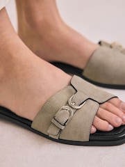 Neutral Suede Signature Double Buckle Mule Sandals - Image 5 of 10
