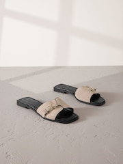 Neutral Suede Signature Double Buckle Mule Sandals - Image 6 of 10