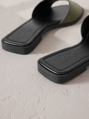 Khaki Green Leather Signature Double Buckle Mule Sandals - Image 4 of 5