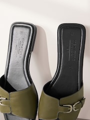 Khaki Green Leather Signature Double Buckle Mule Sandals - Image 5 of 5