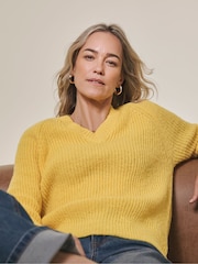 JD Williams Yellow V-Neck Open Stitch Knit Jumper - Image 1 of 4