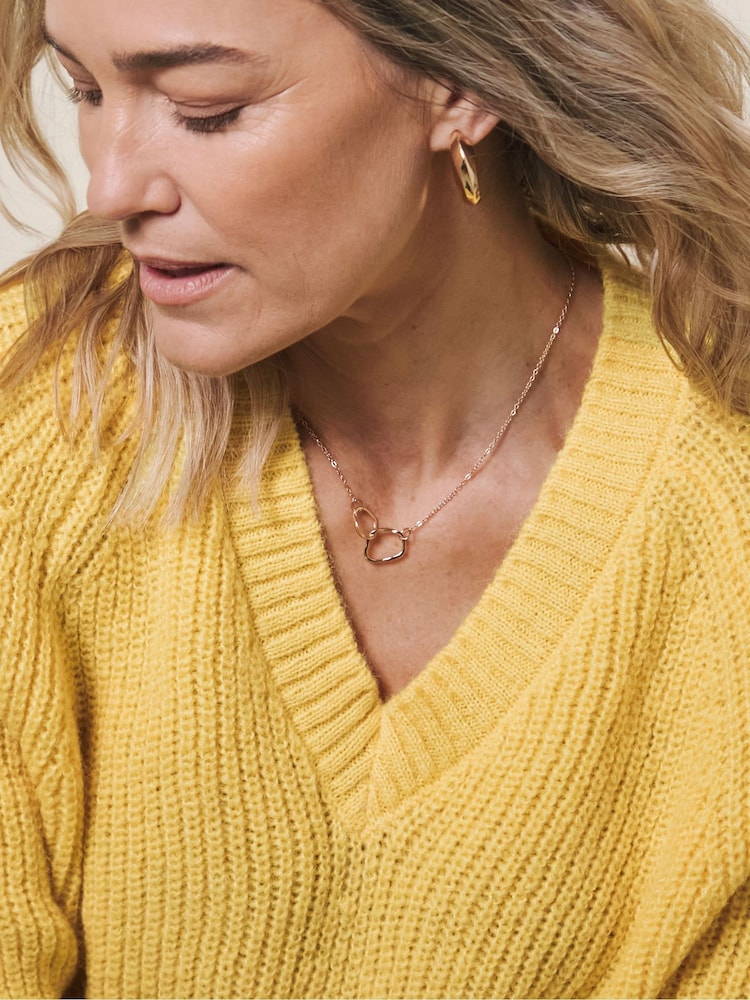 JD Williams Yellow V-Neck Open Stitch Knit Jumper - Image 4 of 4